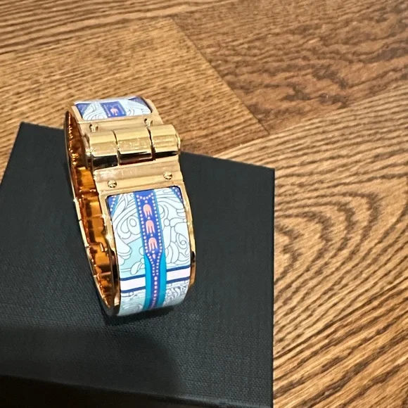 Hermes Gold and Blue Women's Cuff Bracelet - Picture 3 of 11